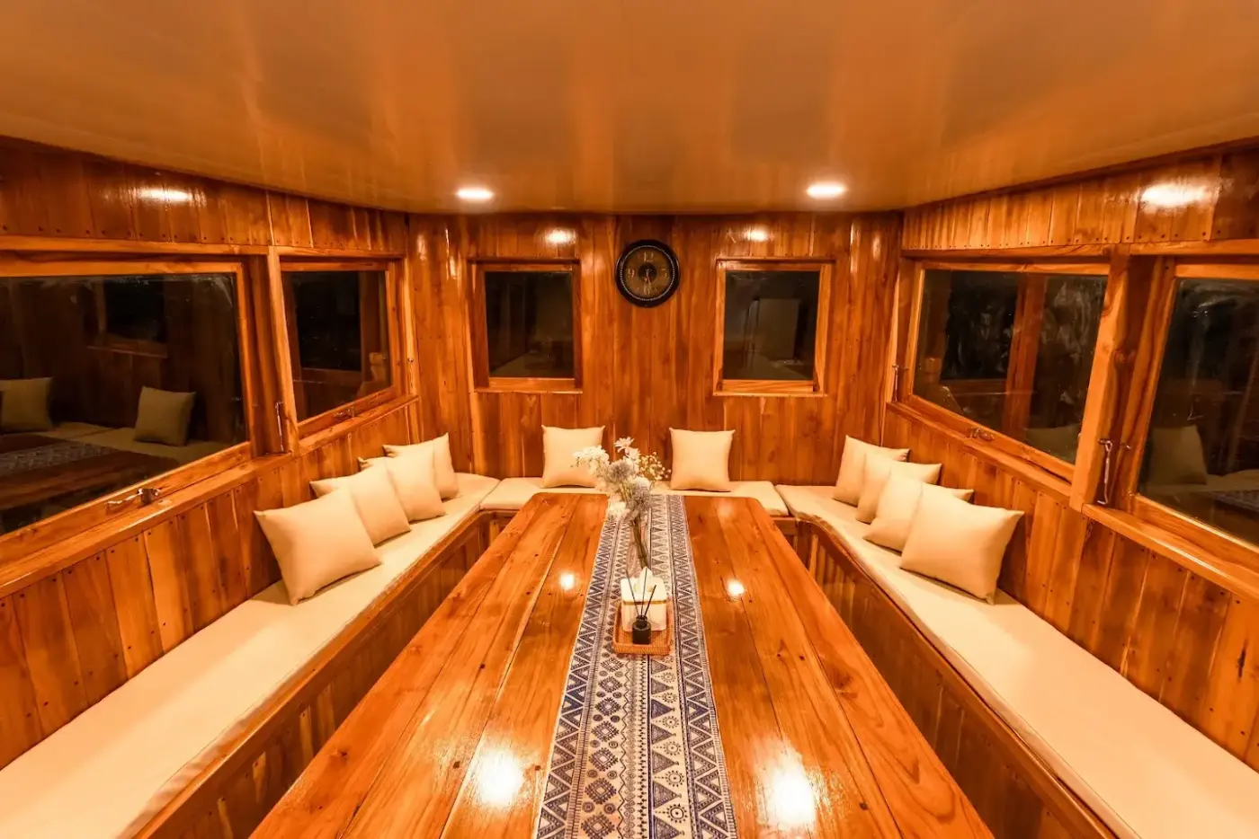 Teak dining saloon on board a phinisi